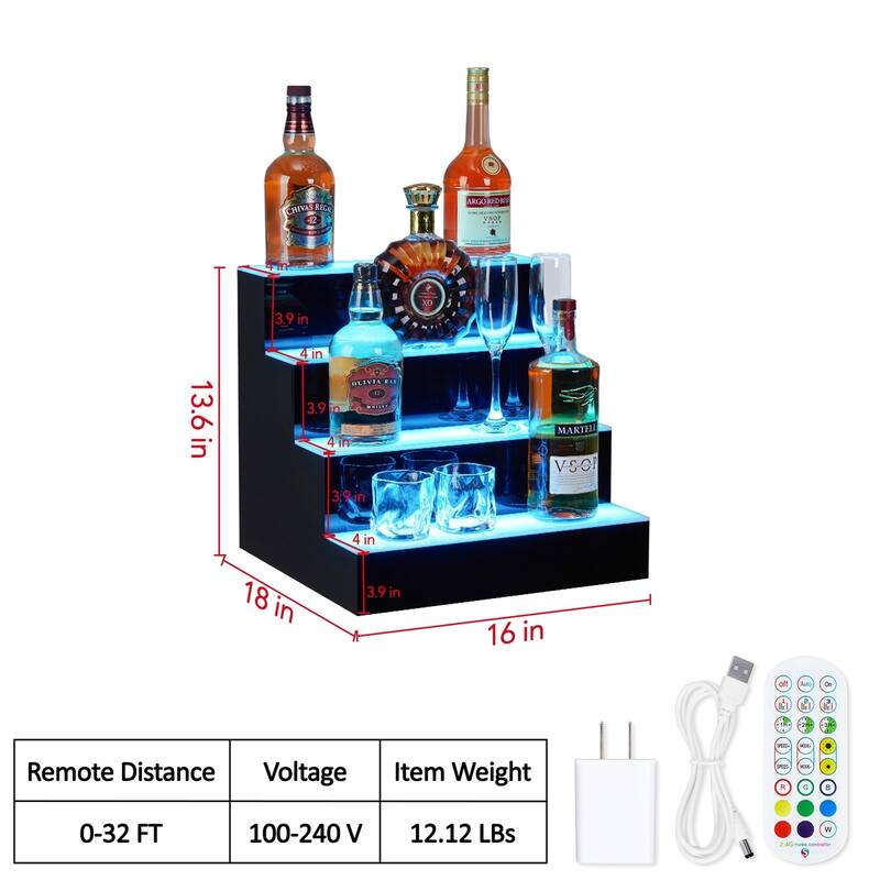 4-Step 16" Lighted Liquor Bottle Display Shelf with Remote APP Control
