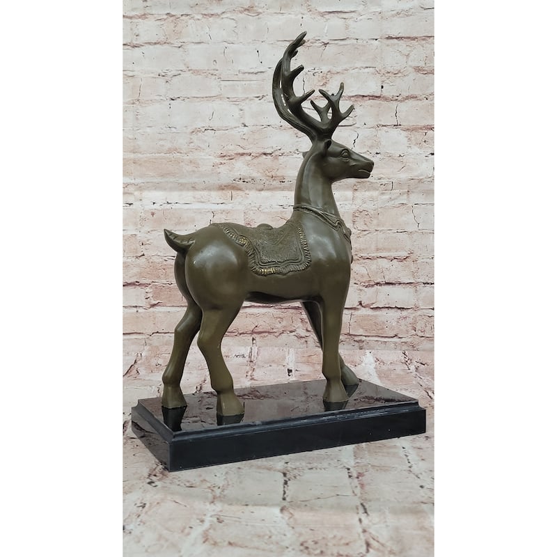 Bronze Deer With Antlers Statue - Elegant Wildlife Sculpture