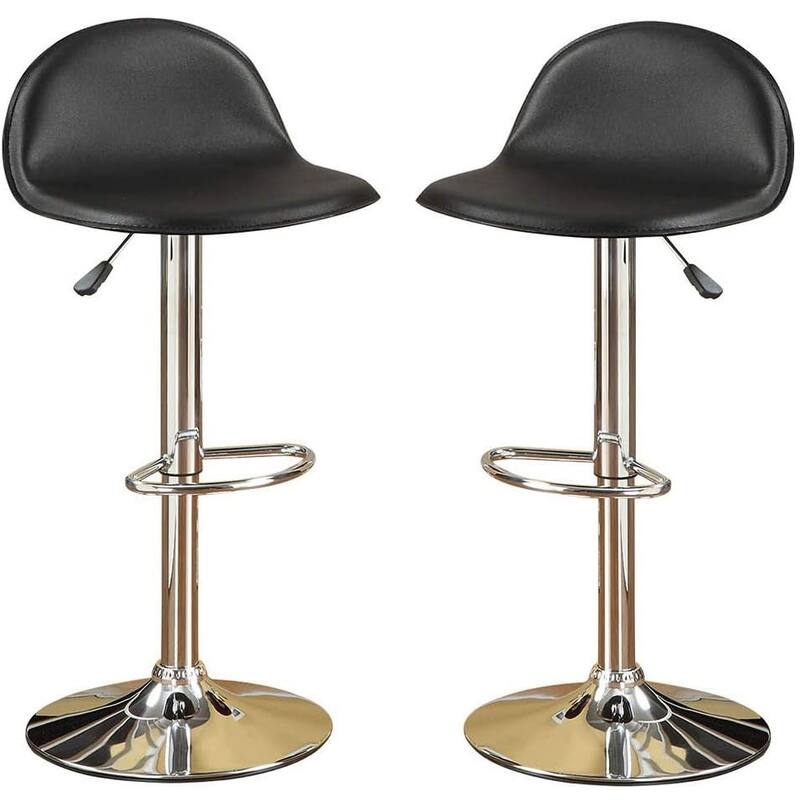 Black Faux Leather Stool Adjustable Height Chairs Set Of 2 Chair Kitchen Island Stools Chrome Base Pvc Dining Furniture