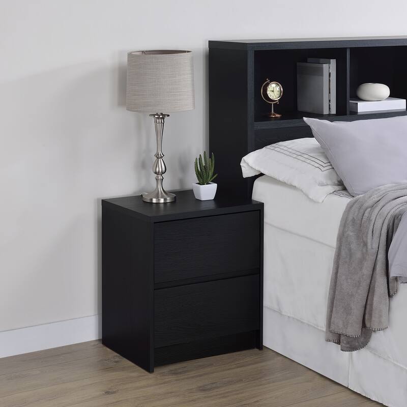 Black 2-Drawer Nightstand with LED Lights and USB Ports - Black