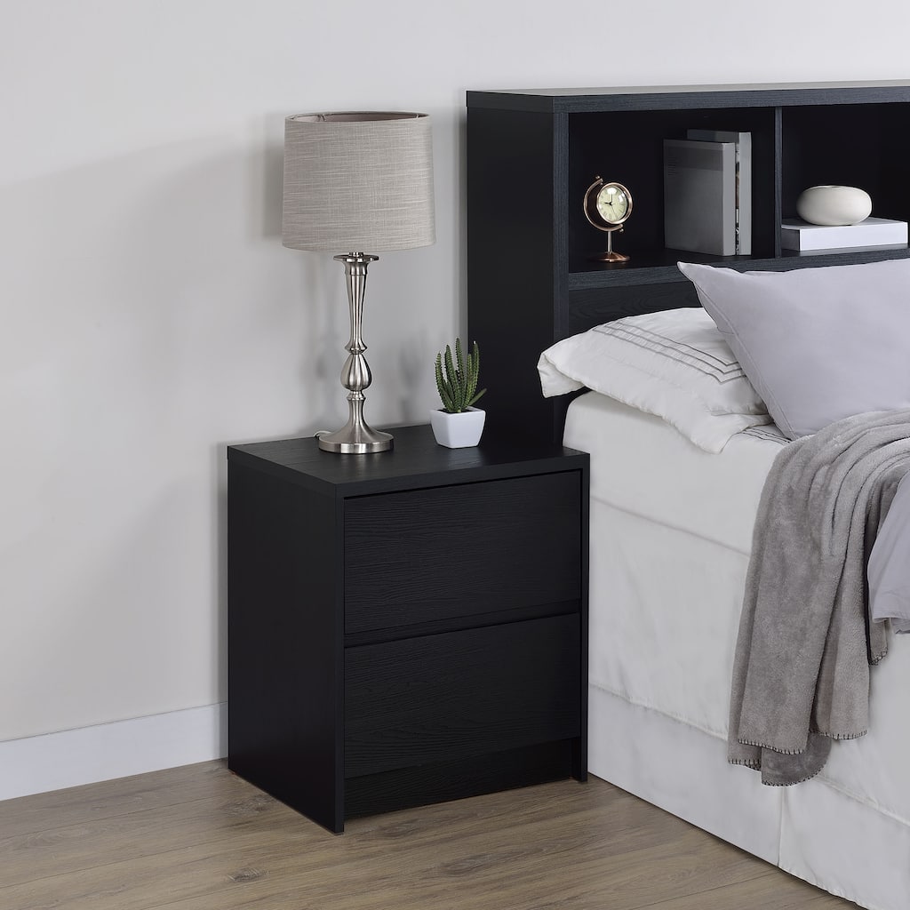Black 2-Drawer Nightstand with LED Lights and USB Ports