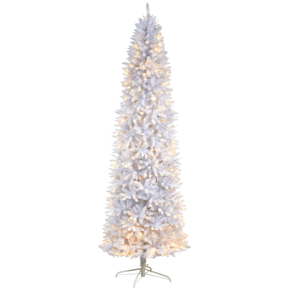 9’ Pre-Lit Slim White Artificial Christmas Tree, Clear Lights - 9 Foot