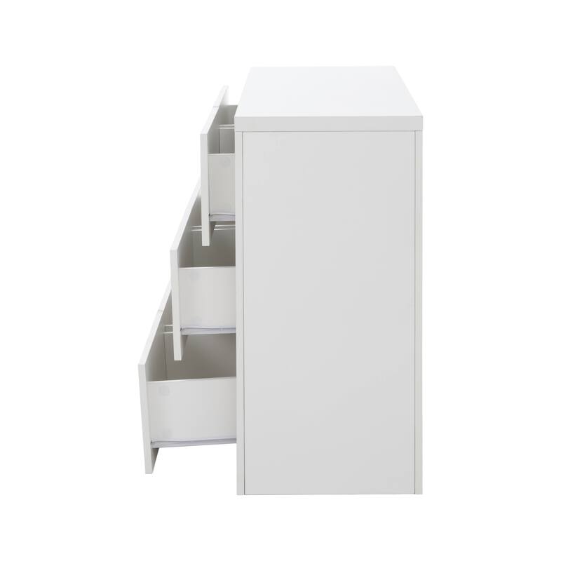 L-Shaped Makeup Vanity Table Extendable Desk 6 Drawers Dresser for Bedroom Dressing Room