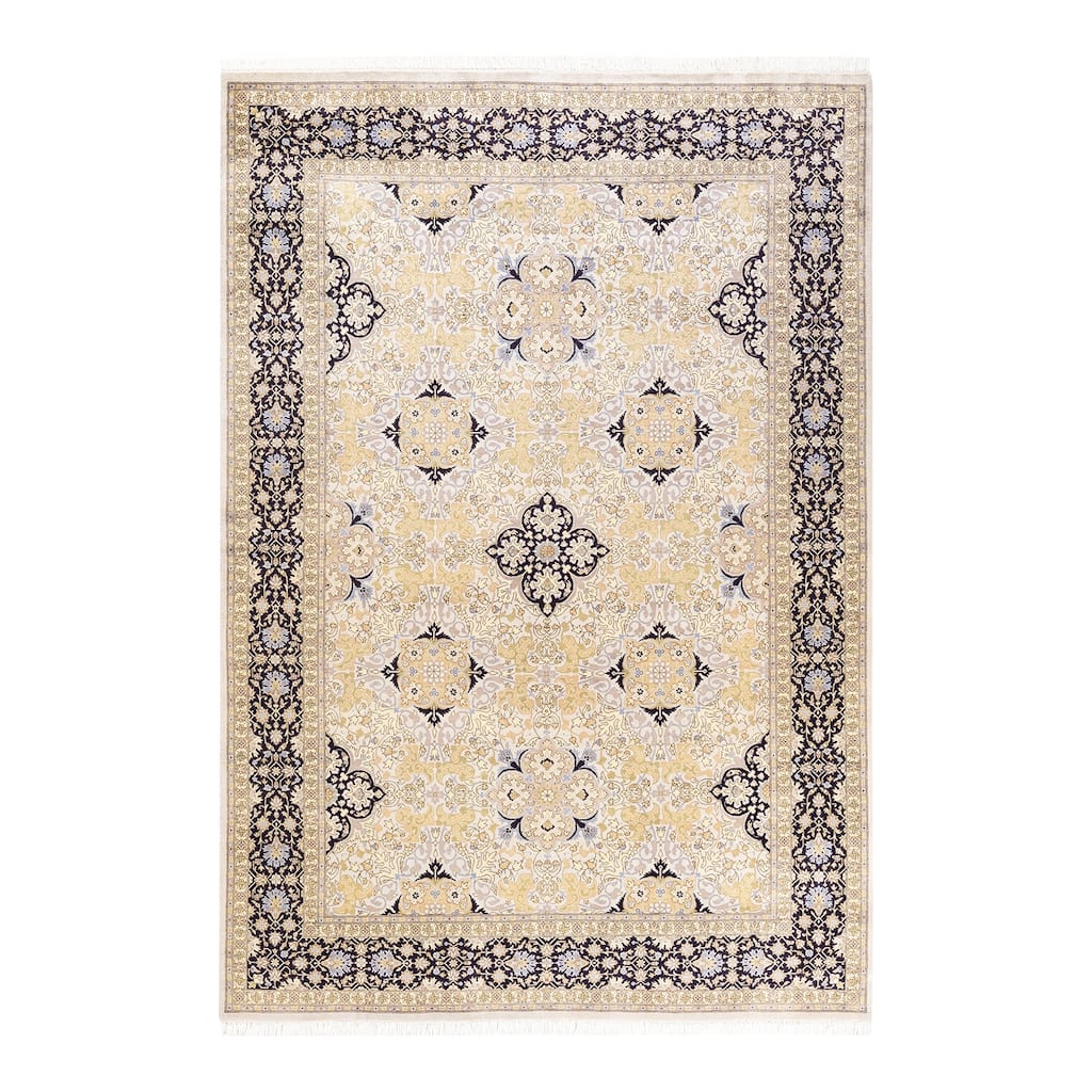 Overton Handknotted Wool Traditional Oriental Ivory Area Rug - 6' x 9'