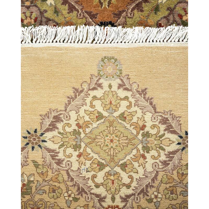 Overton Handknotted Wool Traditional Oriental Yellow Octagon Area Rug - 6' x 9'