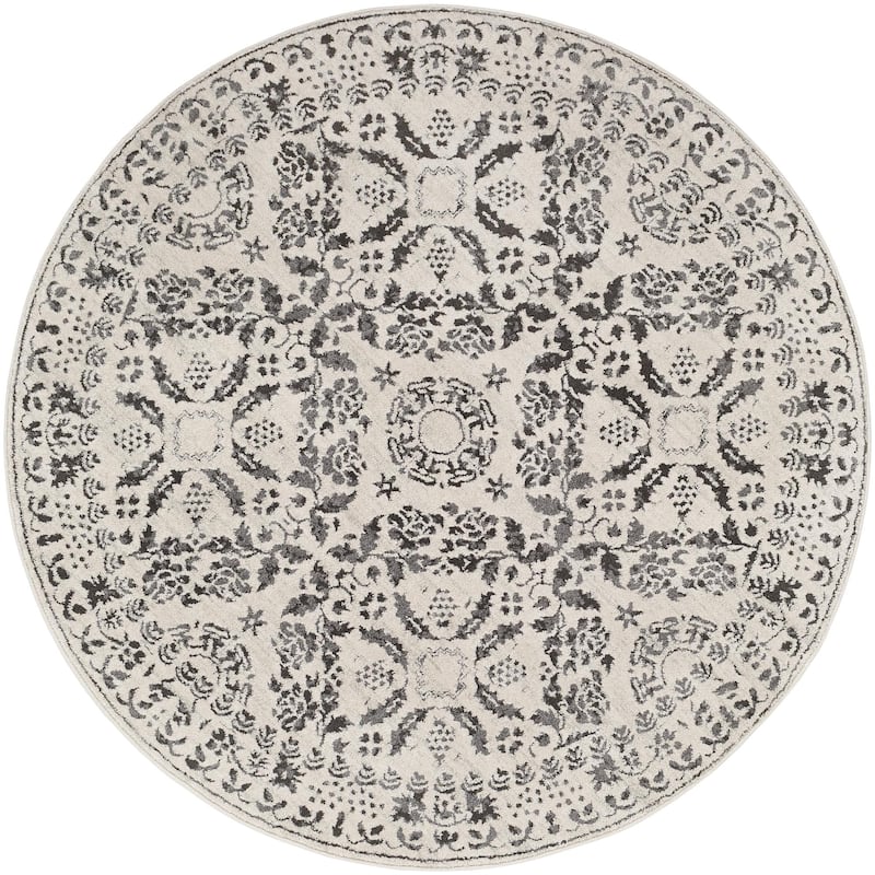 Livabliss Bahar Traditional Medallion Area Rug - 5'3" x 5'3" Round - Charcoal/Beige