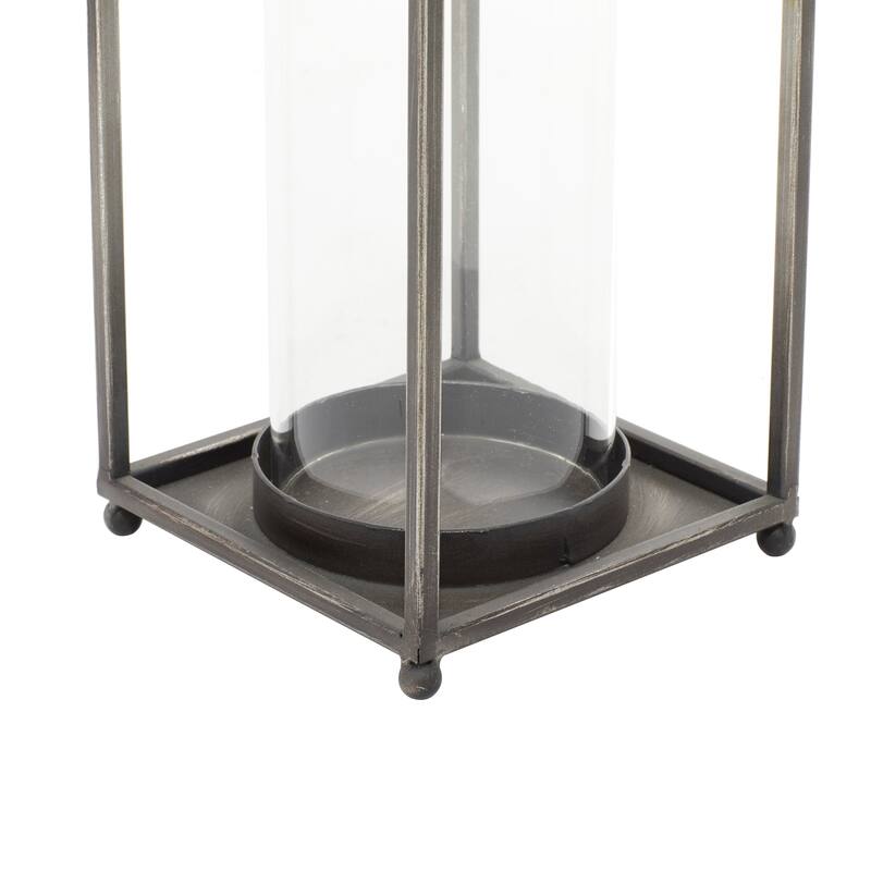 Benzara Black Metal and Glass Lantern