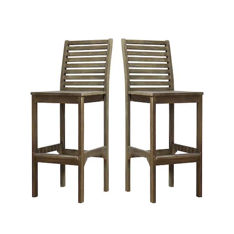 Set of 2 Alicia Vintage Slatted Acacia Solid Wood Patio Bar Chairs