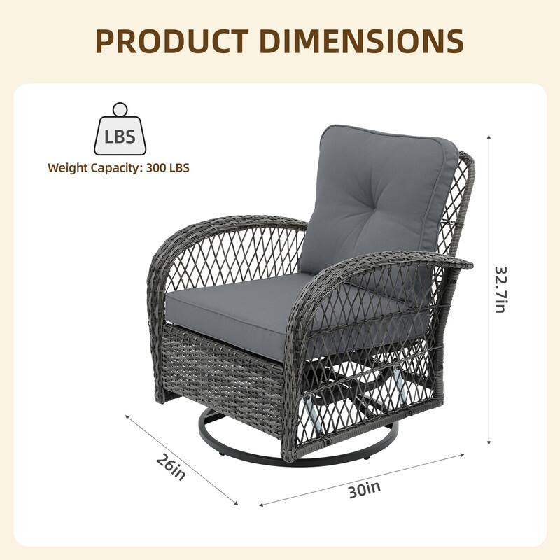 Patio Watcher 2-Piece Outdoor Gray Rattan 360 Degree Swing Patio Conversation Chair Set with Cushions