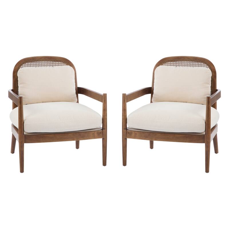 [Set Of 2] 26.6" Accent Chair With Walnut Finish Solid Wood Frame And Rattan Backrest,Comfy Armchairs