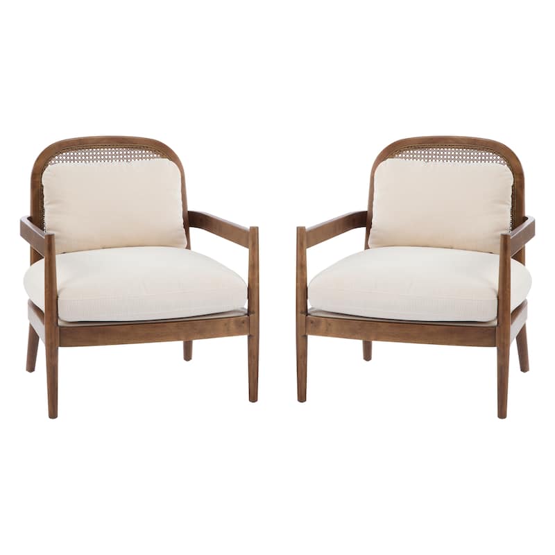 [Set of 2] 26.6" Mid-Century Modern Accent Chair with Light Brown Finish Solid Wood Frame and Rattan Backrest