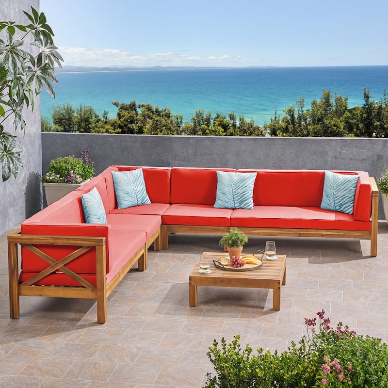 Brava 7-Seater Wood Sectional Sofa Set by Christopher Knight Home
