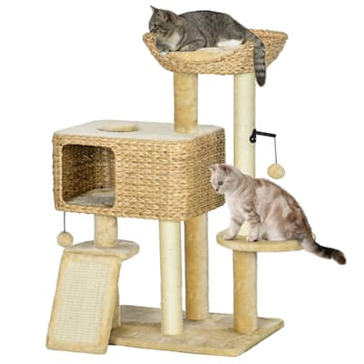 PawHut 38" Cat Tree for Indoor Cats, Cat Tower with Scratching Posts, Ramp, Condo, Toy Balls, Platform