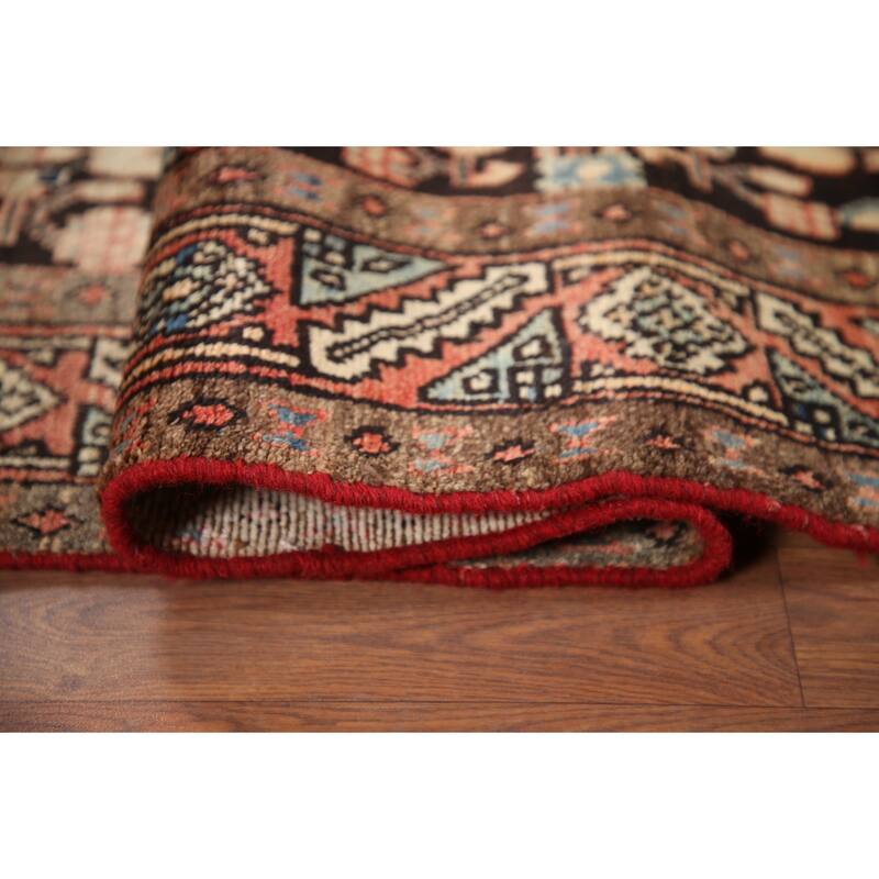 Hand Knotted Oriental 100% Wool Carpet Traditional Geometric Black Mahal Runner Rug - 9' 5'' X 3' 3''