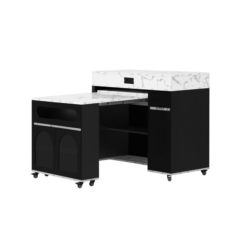 Extendable Dining Table & Rolling Kitchen Island Combo with Folding Top, Drawers & Power Outlet