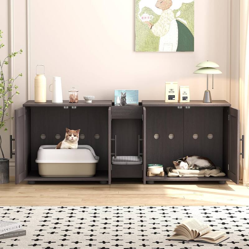 Litter Box Enclosure for 2 Cats, Cat Hidden Litter Box Enclosure Furniture