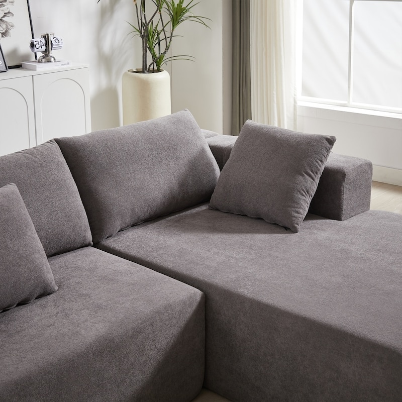 Modern Modular 108" L-shaped Chenille Upholstered Sectional Sofa With 6 Pillows