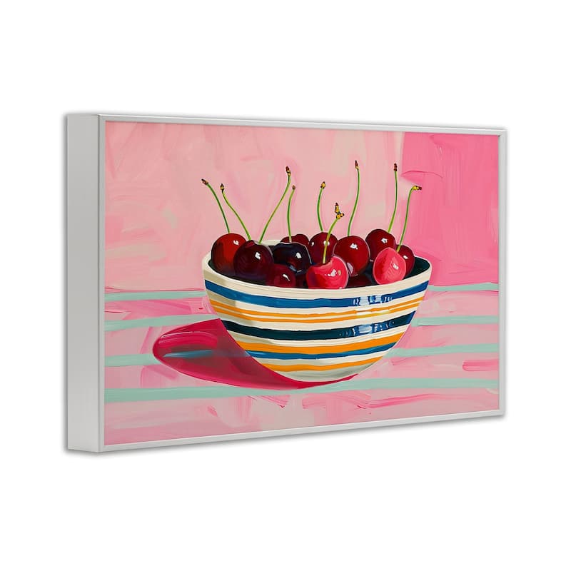 Stupell Bowl of Cherries on Pink Framed Giclee Art Design By Arlington Prints