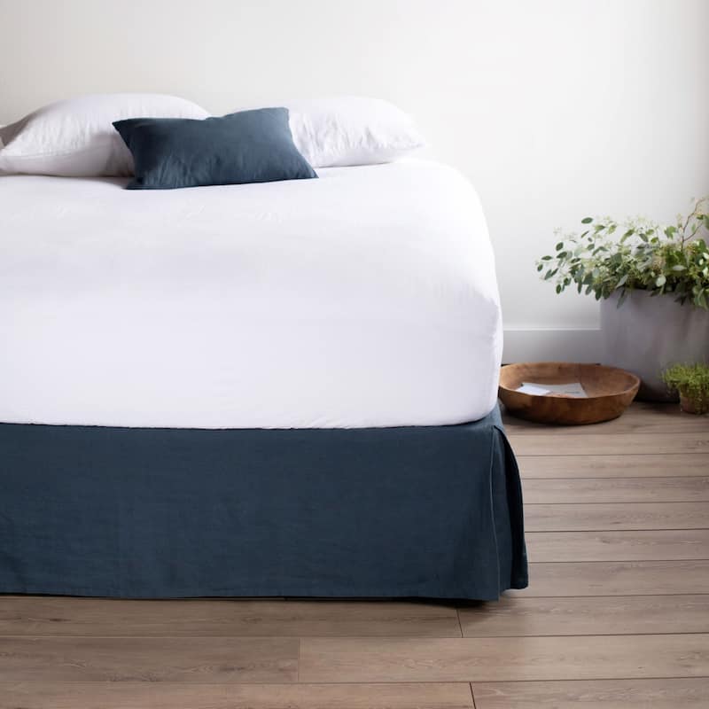 100% French Linen Bedskirt by BOKSER HOME - Queen - Baltic