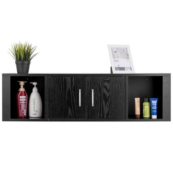 Shop Costway Wall Mounted Floating Desk Hutch Wall Shelf Cabinet Storage See Description Overstock 24216088