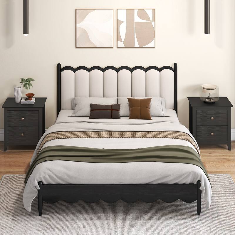 Gymax 2PCS Modern Nightstand w/ Storage 2 Drawers & Support Legs for