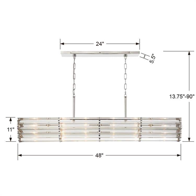 Libby Langdon for Crystorama Elliot 6 Light Polished Nickel Linear Chandelier - 48'' W x 6.79'' H x 11'' D