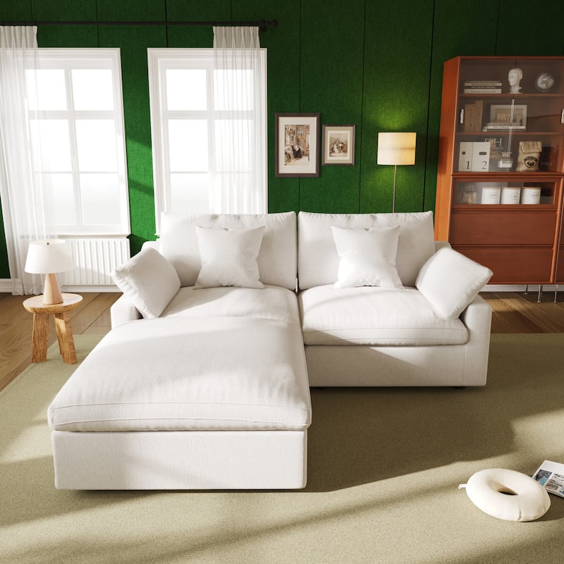 82.68'' Down Filled Sectional Couch L-shape Linen Upholstered Loveseat with Ottoman