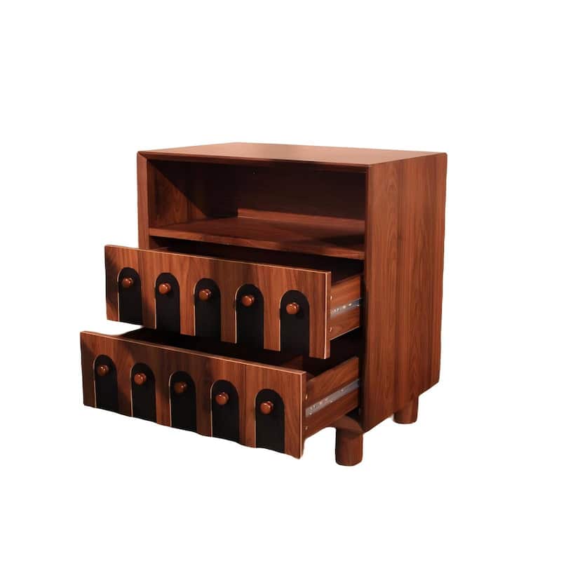 26" Tall Modern Nightstand with Charging Station, 23.75" Wide Wood Bedside Table /2 Storage Drawers