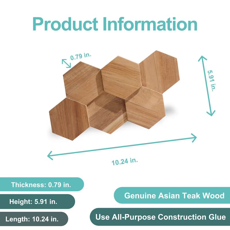 Wall!Supply 0.79 in. 5.91 in. 10.24 in. UltraWood Teak Hexagon Natural Jointless Wall Paneling (25-Pack)