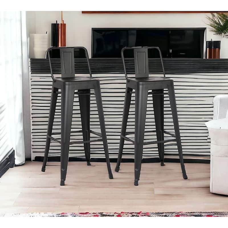 HomeRoots Set of Two 30" Black Metal Low Back Bar Height Bar Chairs - 17" W x 17" D x 40" H