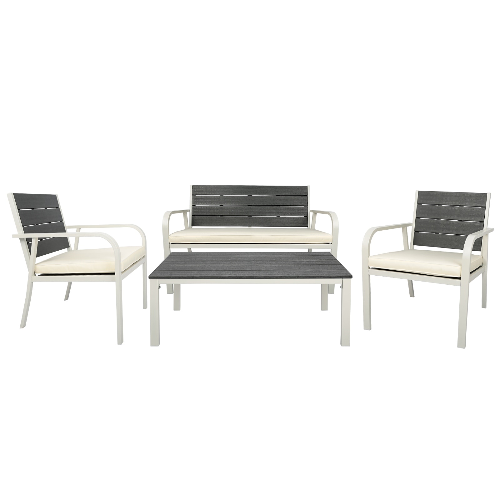 4 Pieces Patio Garden Sofa Conversation Set Wood Grain Design