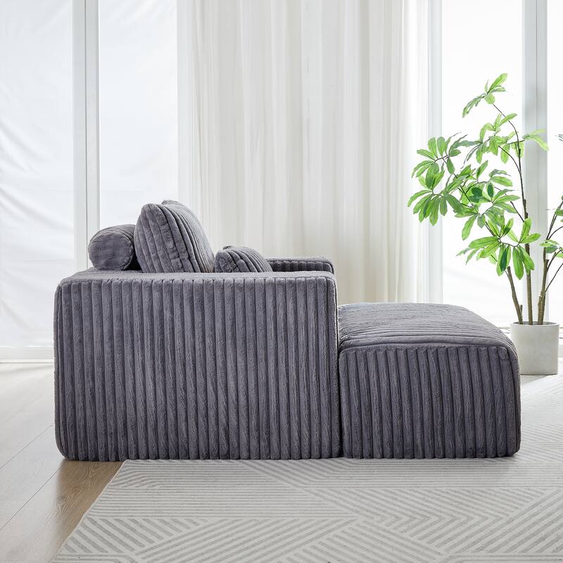 Roomfitters 62.5" Modern Corduroy Lounge Chair with Removable Ottoman, Stylish Sleeper Sofa with Pillows, for Living Room