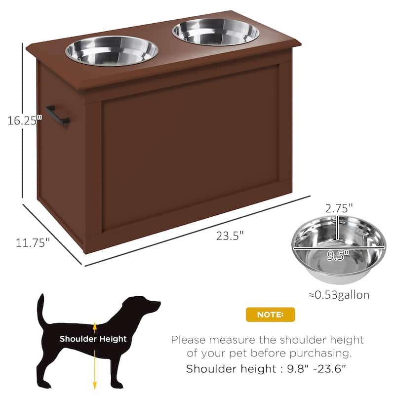 PawHut Dog Feeding Station with 2 Stainless Steel Bowls for Large Dogs - 23.5"L x 11.75"W x 16.25"H