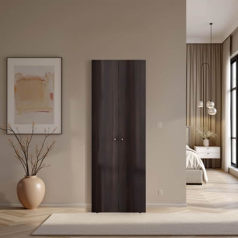 Home 2 Door Closet System, Four Fixed Shelves, Compact Wardrobe for Bedroom Organization, Freestanding Storage Furniture - Stained Walnut