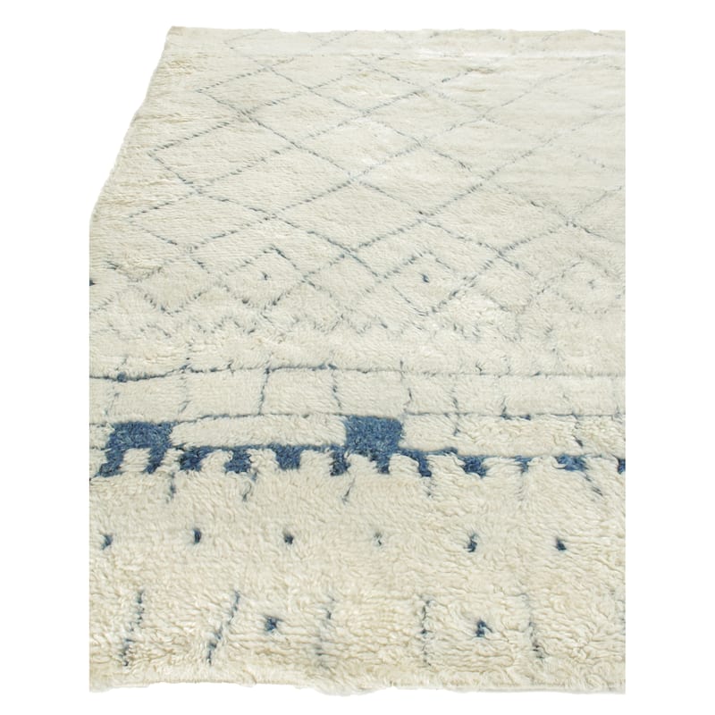 EXQUISITE RUGS Moroccan Hand-knotted New Zealand Wool Ivory/Blue Area Rug.