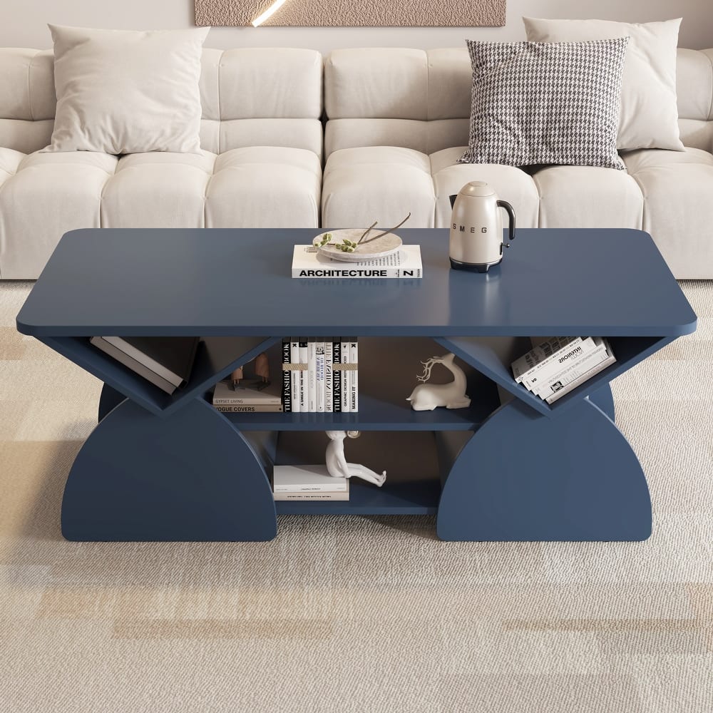 Rectangular Coffee Table for Living Room, Center Table with Storage, 47 Inch Space Saving Modern Coffee Table