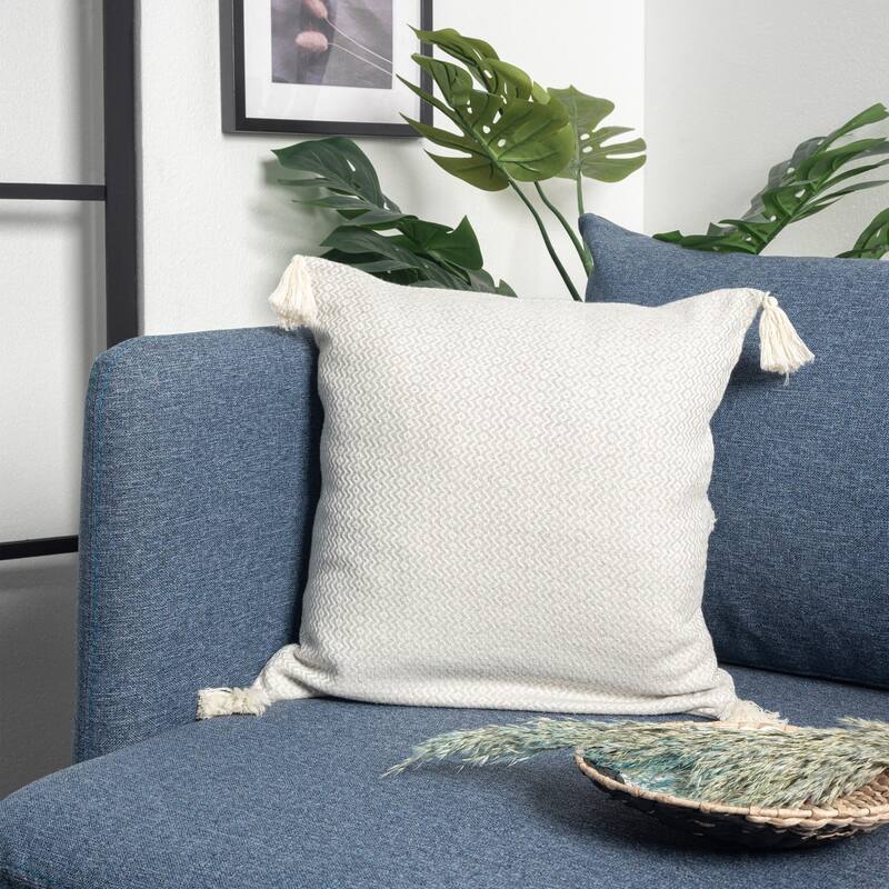 Geometric Chevron Power-Loomed Cotton Throw Pillow Cover - 18" - Gray