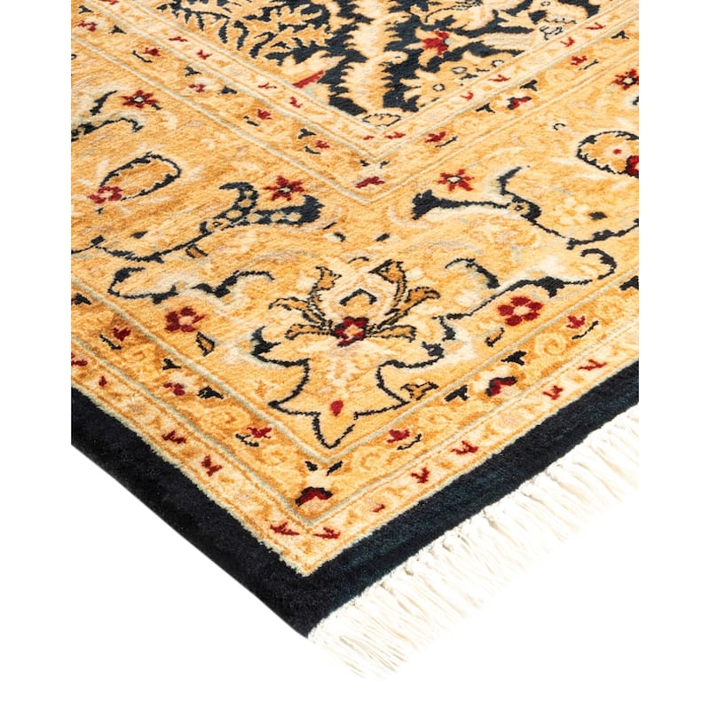 Overton Handknotted Wool Traditional Oriental Black Area Rug - 6' x 9'
