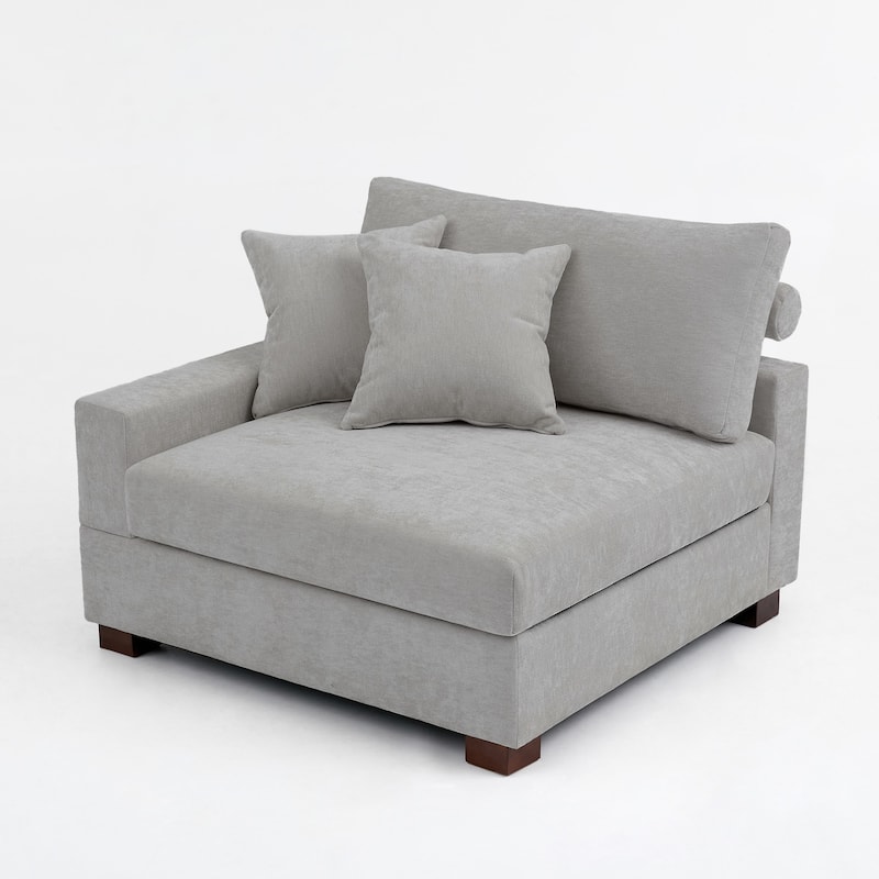 41" W Modern Chenille Corner Arm Accent Chair Sectional Module with Pillows