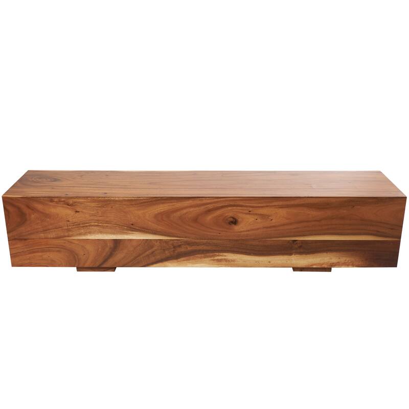 Brown Wood Block Bench with Elevated Base