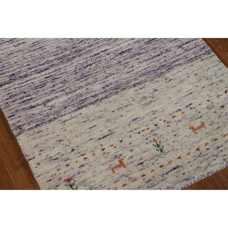 Tribal Gabbeh Indian Runner Rug Handmade Purple Wool Carpet - 2'4" x 9'6"