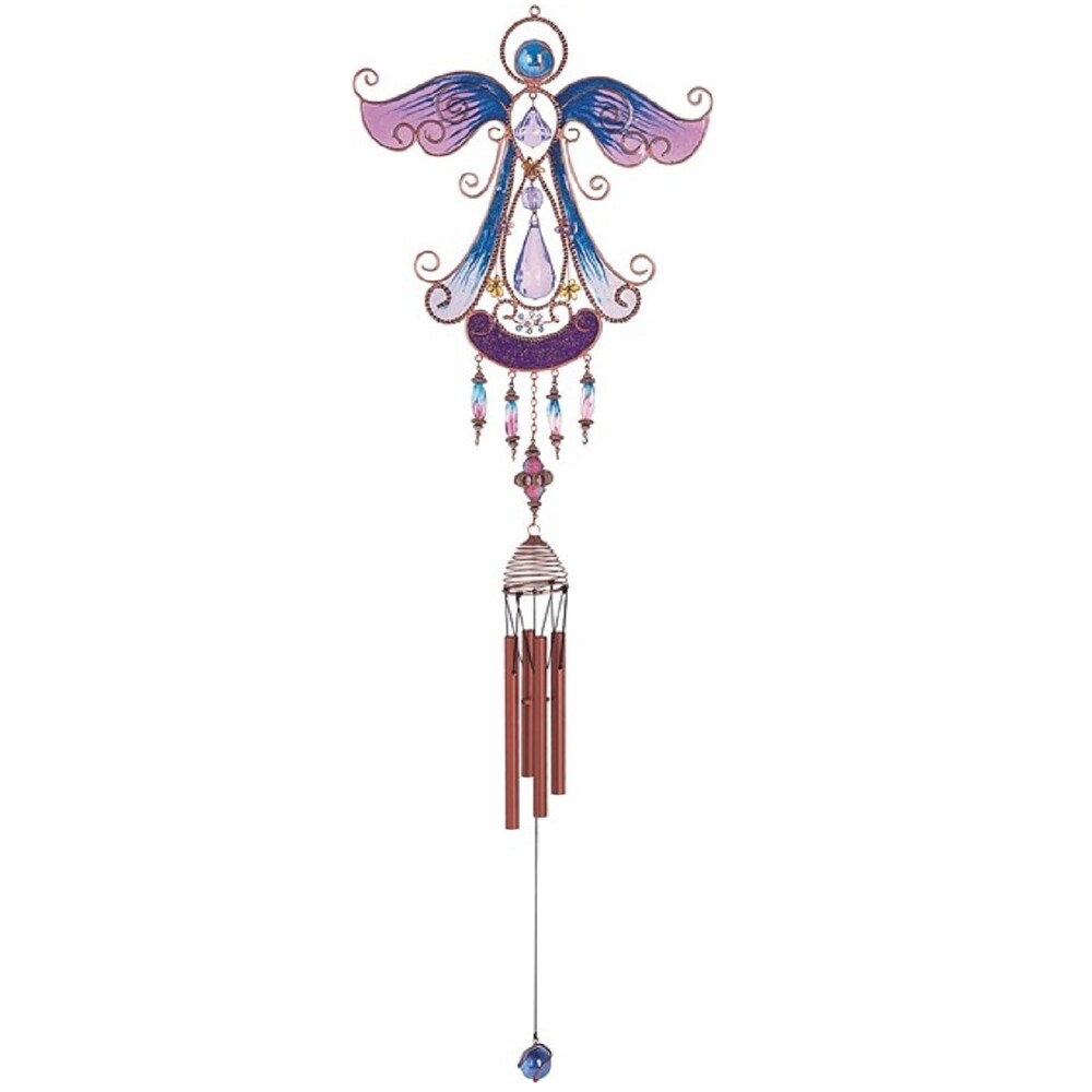 Lbk Furniture Copper And Gem 33" Angel In Purple Wind Chime Indoor And Outdoor Hanging Decoration Garden Patio Porch