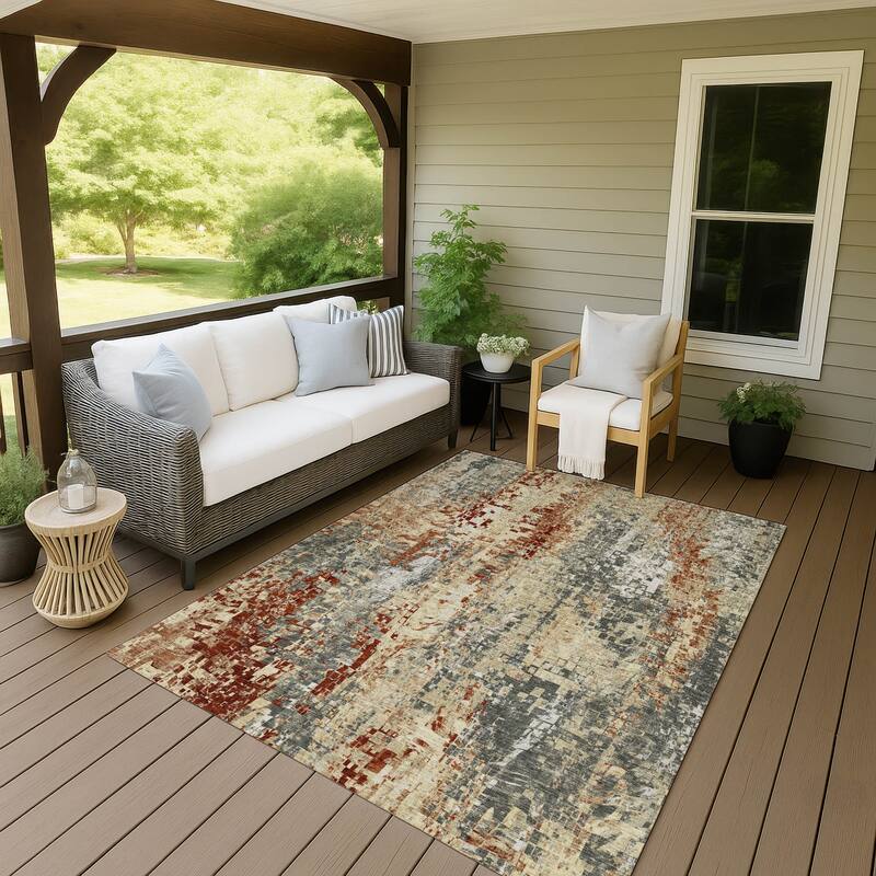 Machine Washable Indoor/ Outdoor Abstract Pixels Chantille Rug - Pewter - 10' x 14'