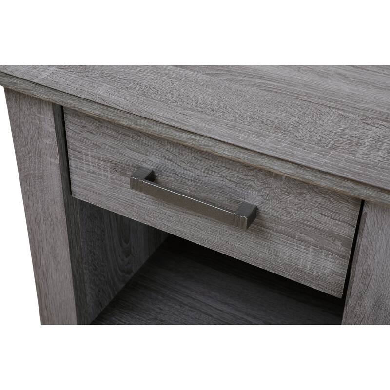 Grey Nightstand 24x21x18 Contemporary Compact Bedside Table with Smooth Finish, Storage Space and Sleek Modern Design