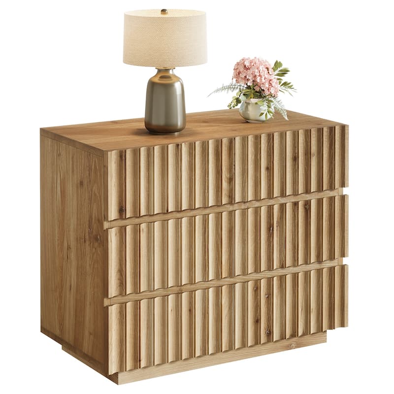 31.5" Oversized Solid Wood Nightstand, Farmhouse Fluted Night Stand