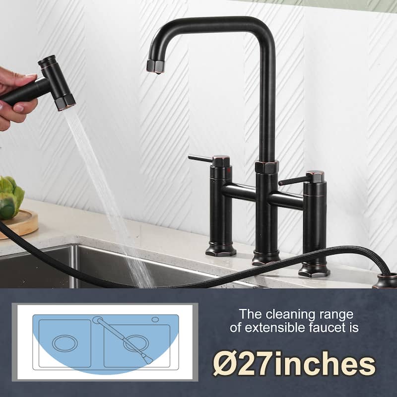 WOWOW Minimalist Bridge Kitchen Faucet with Side Sprayer