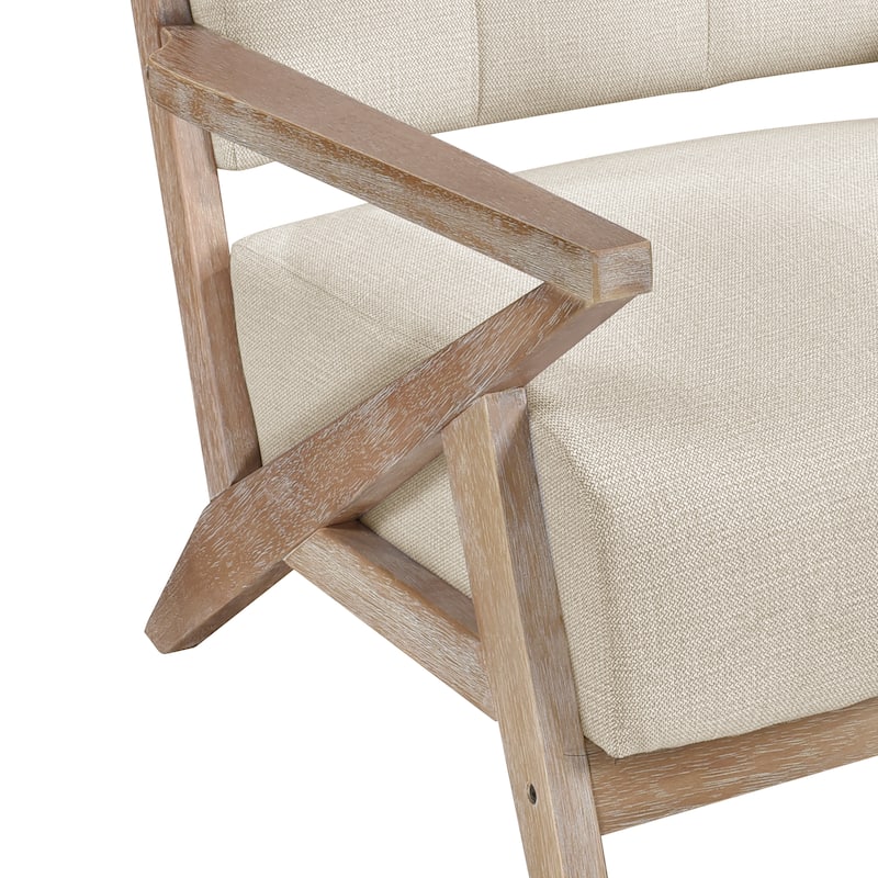 Modern Tufted Back Accent Chair, Sand Fabric Upholstery, Antique Finish