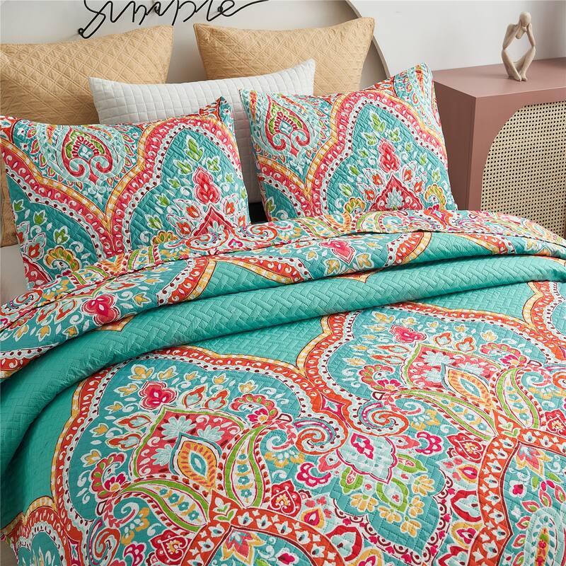 3-PC Quilt Set Patriotic Americana Stars and Plaid Patchwork Blanket with 2 Shams