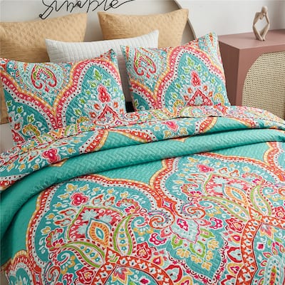 3 Piece European Gorgeous Floral Quilt Set Reversible Bedspread