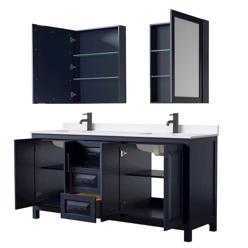 Daria 72-inch Double Vanity, Single Hole Quartz Top, Med Cabinets